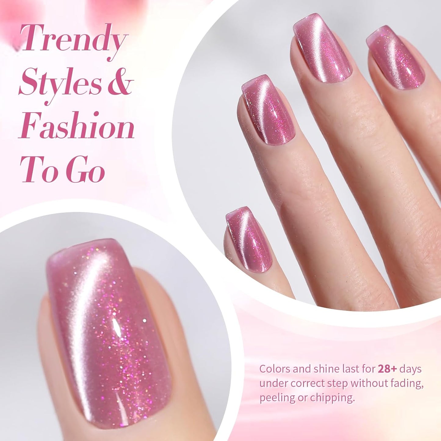 BORN PRETTY Cat Magnetic Eye Gel Nail Polish, Pink Glitter Cat Magnetic Gel Nail Polish, Midnight Rose Magnetic Nail Polish for Nail Art Manicure Salon DIY at Home 15ML-BrightBean Baby