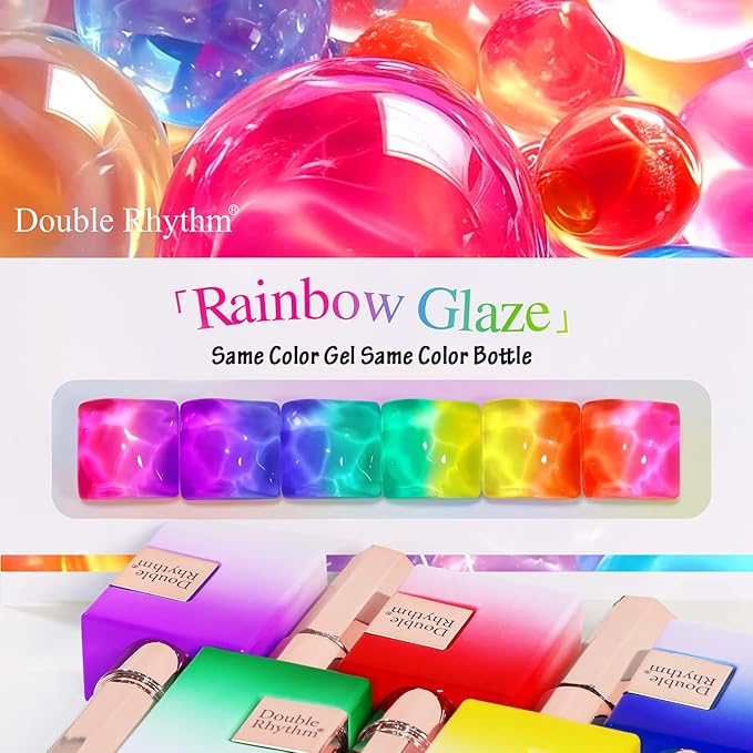 Double Rhythm 6 Pcs 15 ML Gel Polish Set Same Color Same Bottle Soak Off Jelly Neon Gel Polish Kit Nail Art Manicure Salon DIY at Home (Pink Purple Blue Green Yellow Green-T6-50)-BrightBean Baby