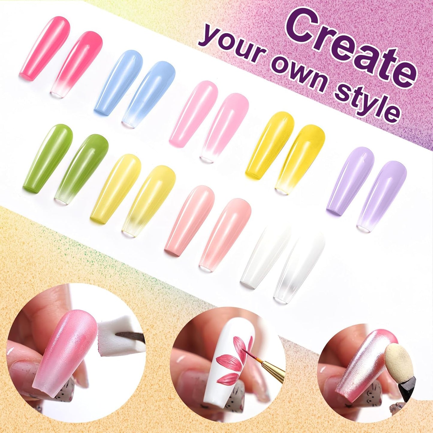 Gradient Painting Gel, 9 Bright Colors Ombre Gel Nail Polish Spring Summer Light Pink Blue for Pigment Pat Nails Aura Nails, French Manicure DIY Nail Art Long Lasting Palette Fairy Spring-BrightBean Baby