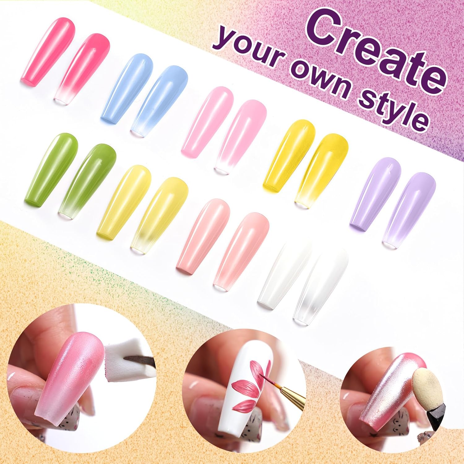Gradient Painting Gel, 9 Bright Colors Ombre Gel Nail Polish Spring Summer Light Pink Blue for Pigment Pat Nails Aura Nails, French Manicure DIY Nail Art Long Lasting Palette Fairy Spring-BrightBean Baby