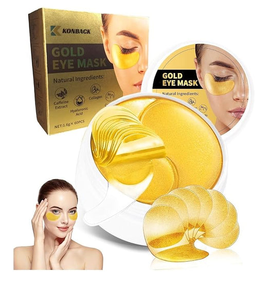 24K GOLD Eye Mask - 60 Pcs Collagen Under Eye Mask,Puffy Eyes and Dark Circles Treatments, Reduce Wrinkles and Fine Lines Undereye (Gold, 1)-BrightBean Baby