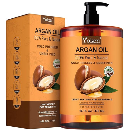 Yoken Argan Oil for Hair, Pure and Natural Morocco Argan Oil, Argon Oil For Hair, Scalp, Face & Skin Care, 100% Cold Pressed Hair Conditioner, Unrefined Argon Nails Carrier Oil (16 Fl Oz)-BrightBean Baby