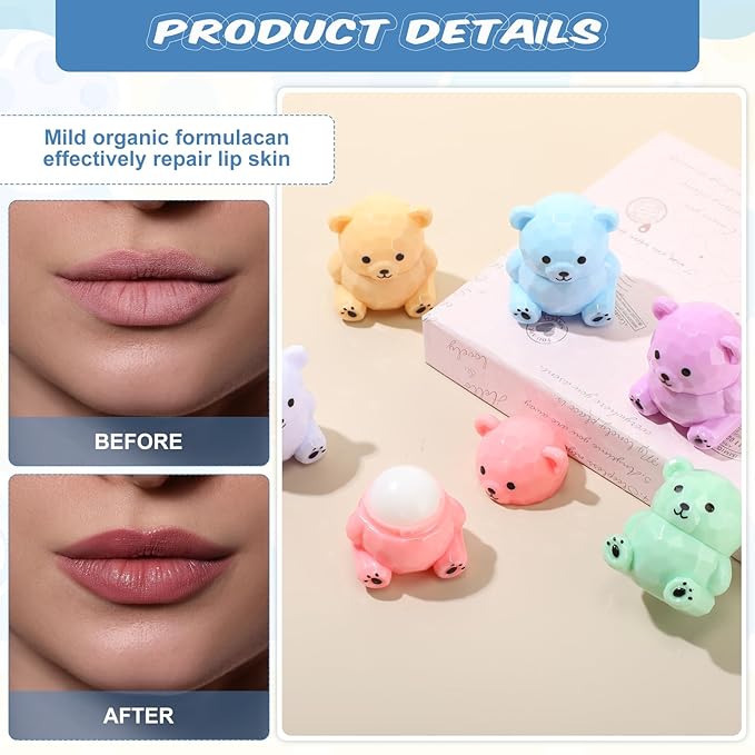 24 Sets Baby Shower Bear Lip Balm Favors Bear Lip Care Transparent Lipstick with Gift Bags and Thank You Cards for Baby Shower Gender Reveal Favors Decorations Gift Supplies-BrightBean Baby