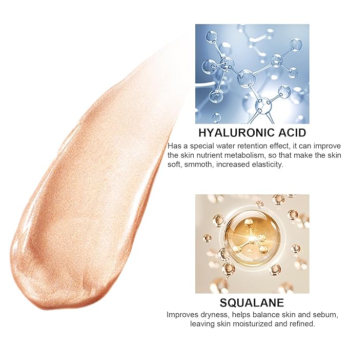 Natural Glow Liquid Filter Makeup, Longwear Face Luminizer, Complexion Booster For Any Part of the Body, Liquid Highlighter with Brush Kit, Infused Hyaluronic Acid, 1.06 fl oz (#01 FAIR)-BrightBean Baby