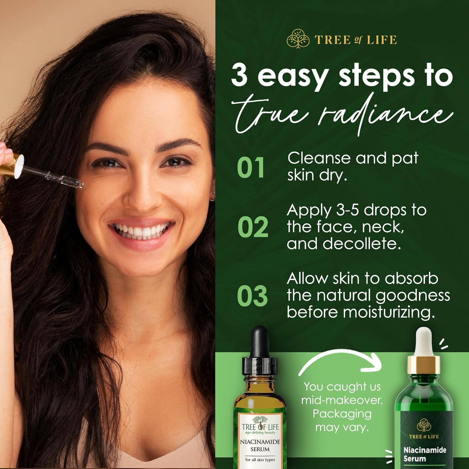 Tree of Life Beauty Niacinamide Vitamin B3 Serum, Hydrating Face Oil for Dark and Age Spots, Tightens Pores, Facial Serums for Sensitive Skin Care with Hyaluronic Acid and Vitamin E, 2 Fl Oz-BrightBean Baby