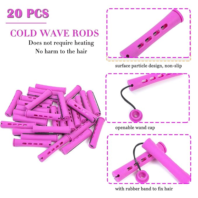 YOROSTAR 20pcs Purple Plastic Perm Rods Set for Natural Hair Cold Wave Rods Hair Rollers for Long Short Women's Hair DIY Hairdressing Tools-BrightBean Baby