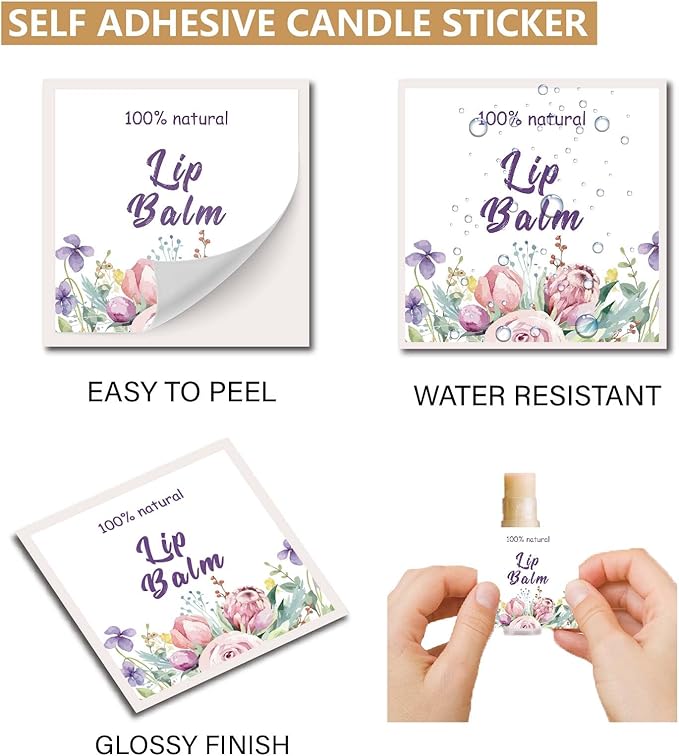 CRASPIRE 80Pcs 8 Styles Lip Balm Sticker Flower Self-Adhesive Homemade Lip Balm Labels Vintage Square DIY Plant Label Stickers for Lip Balm Containers Cosmetics Lipsticks-BrightBean Baby
