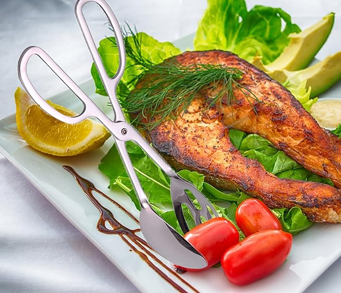 2 Pack Food Tongs, Stainless Steel Kitchen Tongs Salad Tongs 10 Inch Serving Tongs Bread Tongs for Cooking, Barbecue, Pastry, Sandwich, Ice, Buffet Party Catering(Silver)