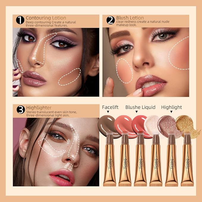 Highlighter Beauty Wand, Cream Liquid Highlighter Makeup Stick, Silky Smooth Face Shimmer Bronzer Stick with Cushion Applicator, Lightweight Body Face Glowing Highlighter, Cruelty-free（Rose Gold）-BrightBean Baby