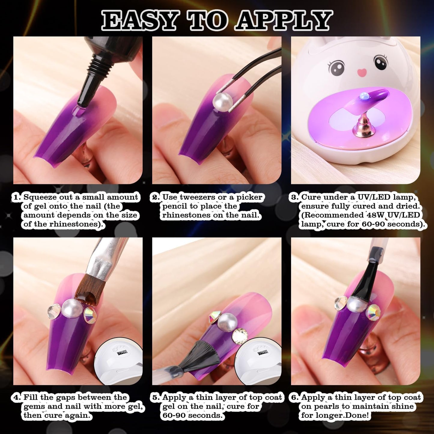 Rhinestone & Pearl Manicure Kit - Nail Rhinestone Glue Gel, Flatback Glass Crystal AB + Clear Gems, Beige Half Round Pearls, Gem Glue for Nails (UV/LED Needed) with Dotting Tools-BrightBean Baby