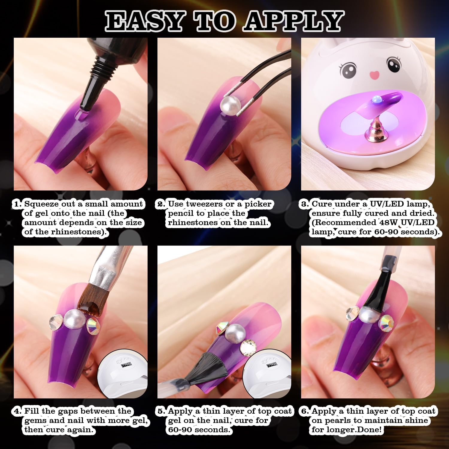 Rhinestone & Pearl Manicure Kit - Nail Rhinestone Glue Gel, Flatback Glass Crystal AB + Clear Gems, Beige Half Round Pearls, Gem Glue for Nails (UV/LED Needed) with Dotting Tools-BrightBean Baby