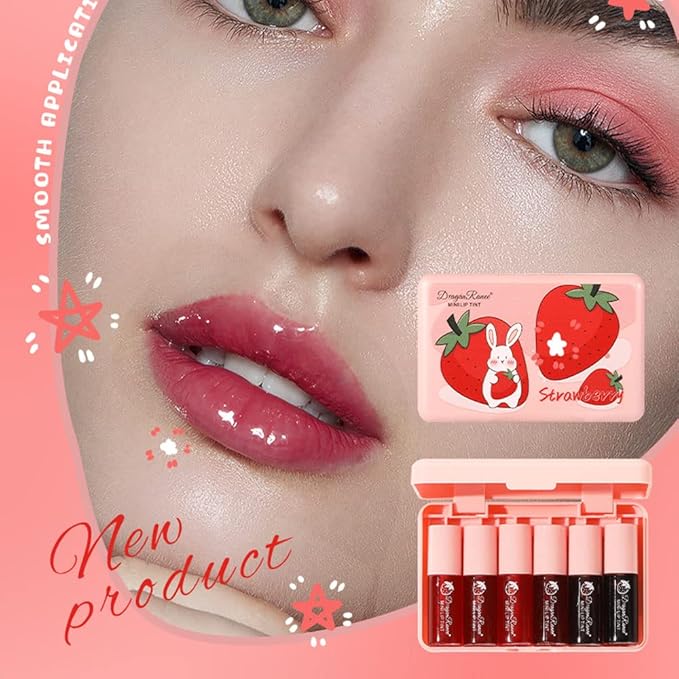 6 Colors Lip Tint Stain Set, Korean Velvet Watery Lip Stain Moisturizing Mini Liquid Lipstick, Multi-use Lip and Cheek Tint, Long lasting Non-Stick Cup Waterproof, Lip Color Makeup-BrightBean Baby