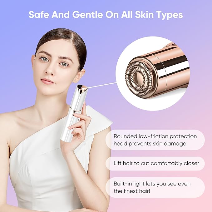 Facial Hair Remover for Women- as Seen on TV Painless Face Shaver -Mini Hair Remover, Electric Razor Shaver Portable Bikini Epilator for Lips, Chin, Armpit, Peach Fuzz, Fingers, Neck, Cheek (White-BrightBean Baby