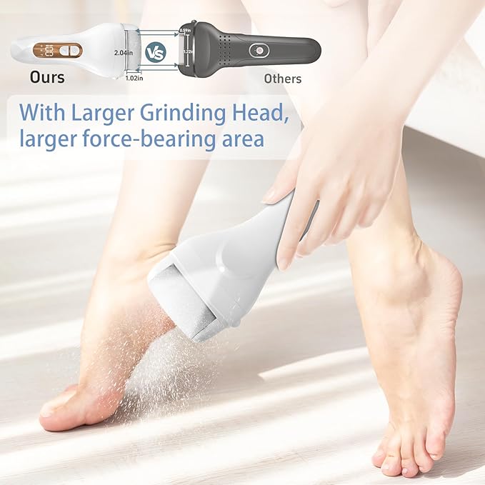 Electric Callus Remover for Feet - with Larger Grinding Head, Portable Pedicure Kit Foot File Callus Remover, Rechargeable Waterproof Foot File for Foot Care Deadskin Remover LCD Display-White-BrightBean Baby