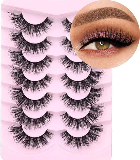Mink Lashes False Eyelashes Natural Look Wispy Cat Eye Flat Lashes 3D Mink Lashes Natural Fake Lashes 18mm Strip Lashes Pack 7 Pairs-BrightBean Baby