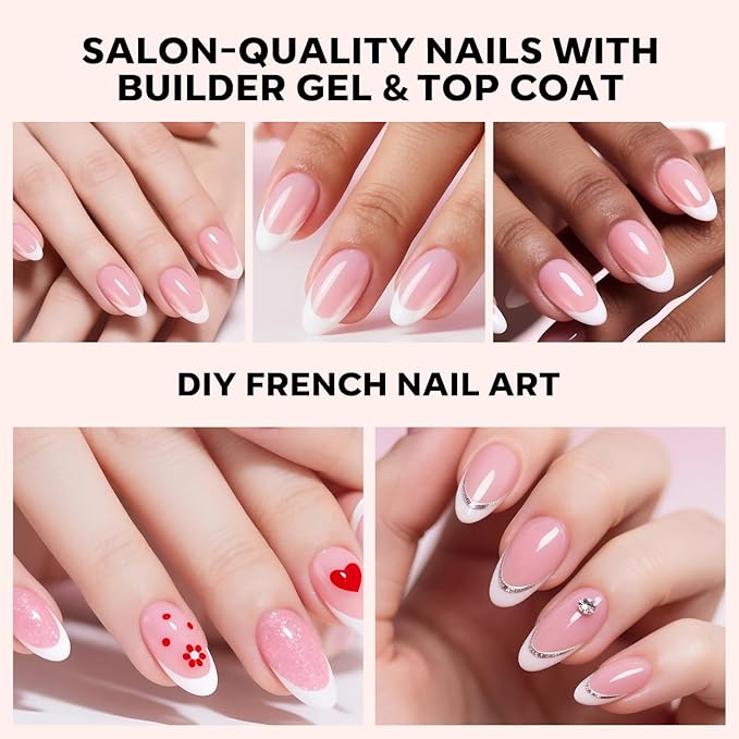 Modelones Gel Nail Kit, Press On Nails Kit with LED Light, 150 PCS Short Pink Almond, 15 Sizes French Tip Press on Nails, NailBoxie Pre-Colored Nail Tips for Easy DIY Nail Art-BrightBean Baby