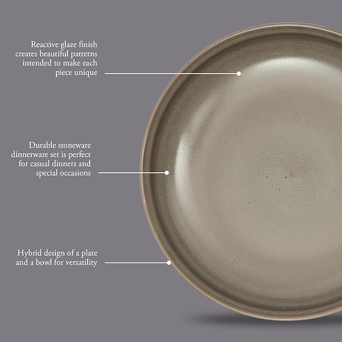 Gibson Elite Beckett 4-Piece Multi-Color 9 Inch Dinner Plate Bowl Set – Reactive Glaze Stoneware – Shallow Serving Pasta Bowls (Blate) – Wide-Rim Round Design – Microwave & Dishwasher Safe