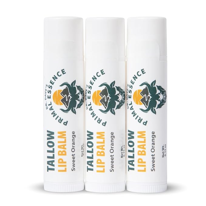 Moisturizing Tallow Lip Balm – Grass-Fed Beef Tallow with Organic Coconut Oil, Beeswax, and Vitamin E – Sweet Orange – Lip Balm Set – Travel Essential – 3-Pack-BrightBean Baby