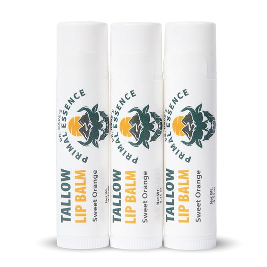 Moisturizing Tallow Lip Balm – Grass-Fed Beef Tallow with Organic Coconut Oil, Beeswax, and Vitamin E – Sweet Orange – Lip Balm Set – Travel Essential – 3-Pack-BrightBean Baby