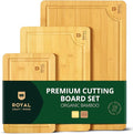 ROYAL CRAFT WOOD Wooden Cutting Boards for Kitchen Meal Prep & Serving - Bamboo Wood Serving Board Set with Deep Juice Groove Side Handles - Charcuterie & Chopping Butcher Block for Meat