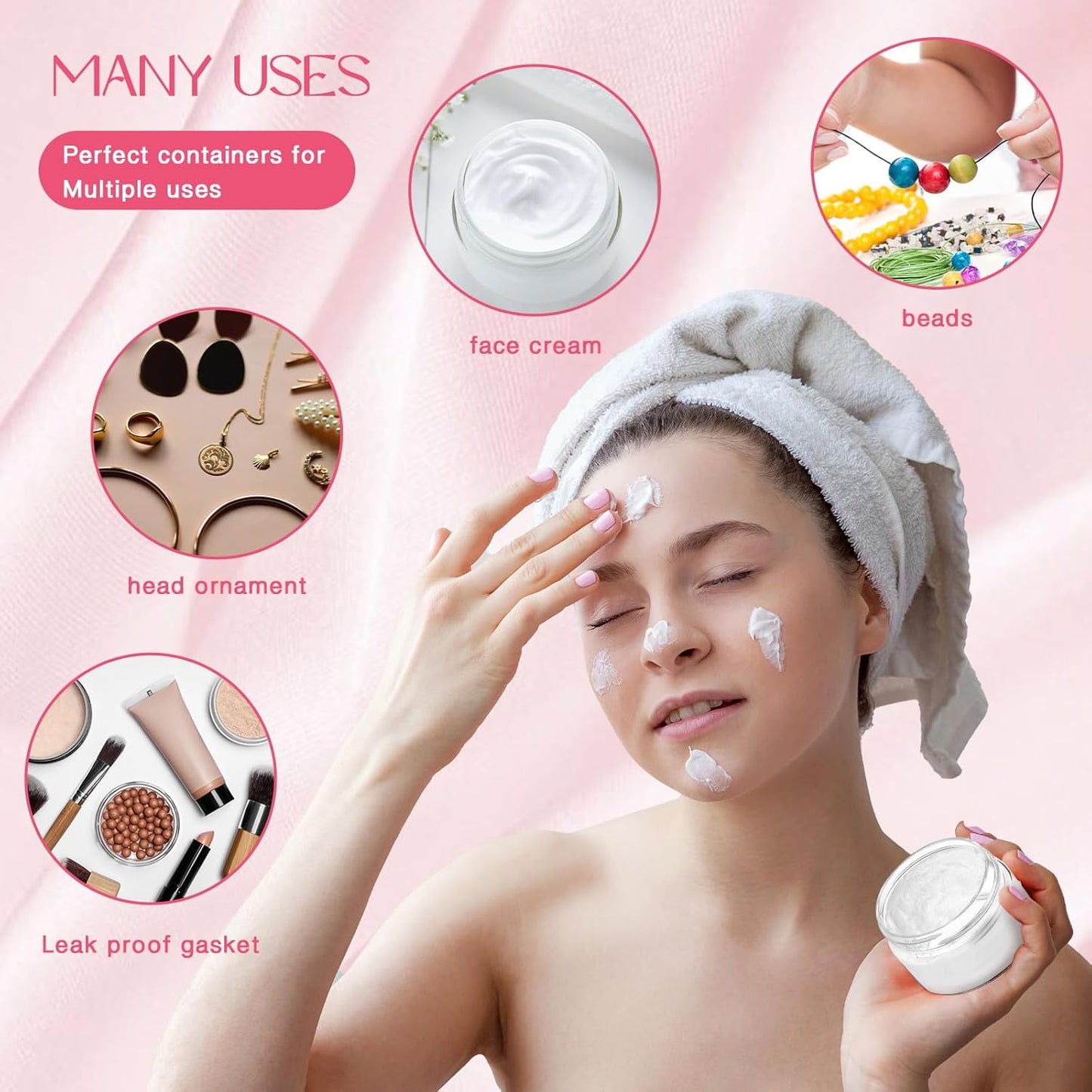 SATINIOR 100 Pcs Plastic Jars with Lids Small Containers Lids Wide Mouth Small Plastic Containers for Lotion Cream Rhinestones Body Butters Travel Storage(8 oz, Pink)-BrightBean Baby