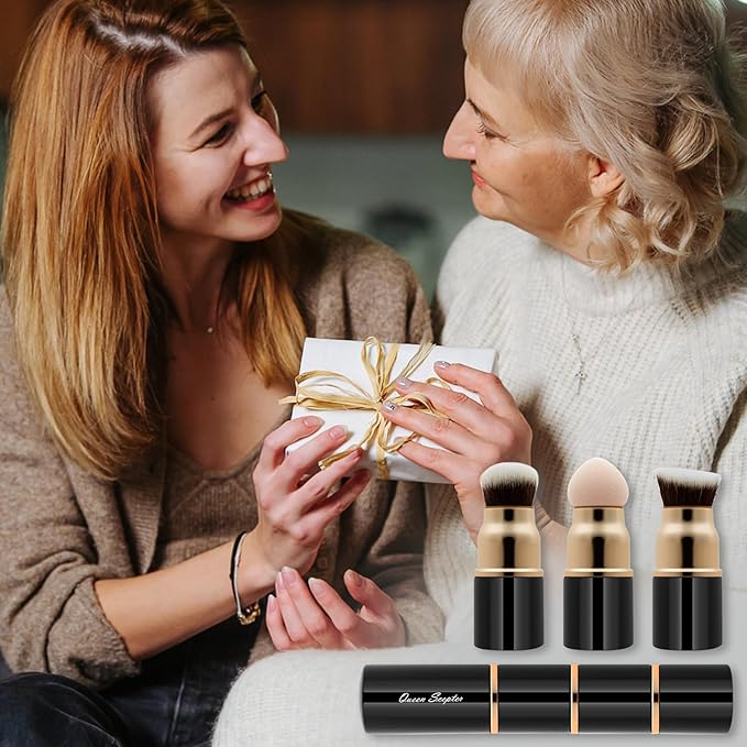 3 in 1 Professional Liquid foundation Makeup Brush Set Kabuki Face Blush Foudation Brush Powder Sponge for Powder/Liquid/Cream Travel Cosmetics Makeup Brushes with Cap-BrightBean Baby