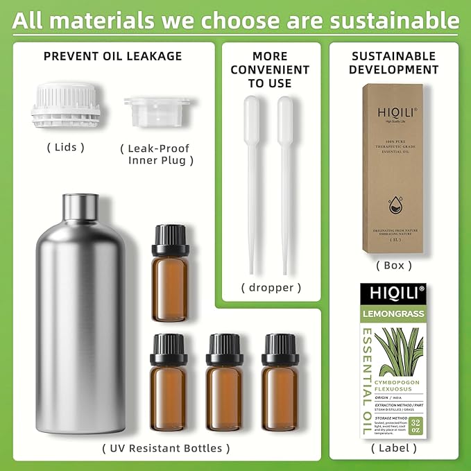 HIQILI 32 Fl Oz Lemongrass Essential Oil, 100% Pure Natural Undiluted Premium Oils-BrightBean Baby