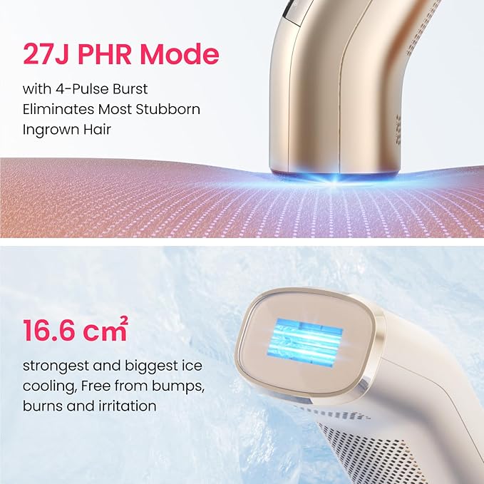 IPL Laser Hair Removal for Women and Men, 2 Lights, 2℃, 16.6 cm² Sapphire Ice Cooling for Sensitive Skin, 4-Pulse Mode for Ingrown Hair, Bikini, Face, Body Permanent Epilator Home Hair Removal Device-BrightBean Baby