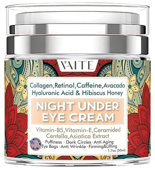 Under Eye Cream with Collagen Avacado Hyaluronic Acid & Hibiscus Honey for Night and Day with Vitamin- E, Vitamin-B5 for Puffiness Circles Anti Aging Eye Baqs and Anti Wrinkle Retinol, Caffeine,-BrightBean Baby