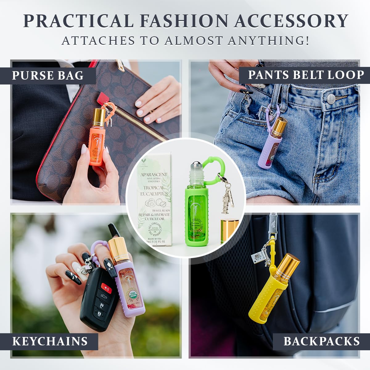 Tropical Eucalyptus Organic Nail Cuticle Oil Pen with Jojoba, Coconut MCT, and Rosehip for Nail Hydration, Growth & Strength, Travel Size Keychain(0.34 Fl Oz)-BrightBean Baby