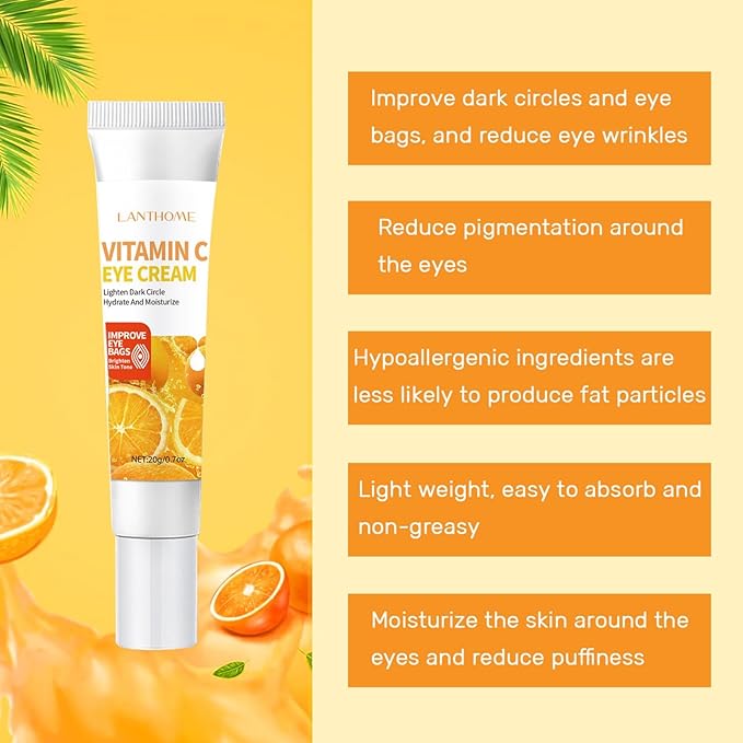 Vitamin C Eye Cream For Dark Circles, Under Eye Cream Anti Wrinkles For Reduce Puffiness And Bags Fine Lines, Wrinkles, Hydrating Eye Lifting Skin Care Anti Aging Eye Cream(0.7 FL.Oz)-BrightBean Baby