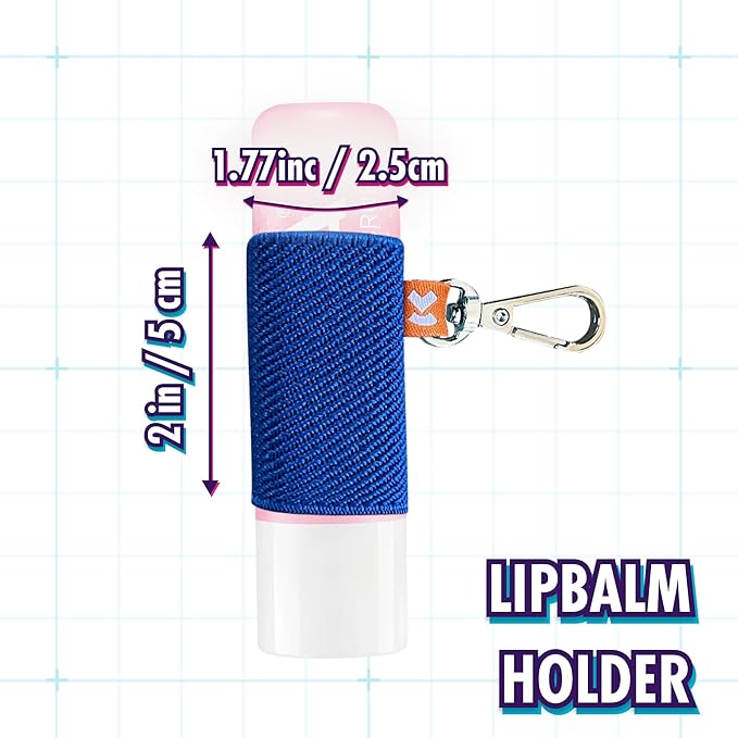 LipBalm Holder with Keychain, Lipstick Holder Keychain, Lip Gloss Holder Keychain, Never Lose Your Lip Balm, Lip Gloss or Lipstick with Cute Elastic Lip Balm Keychain Holder (Blue)-BrightBean Baby