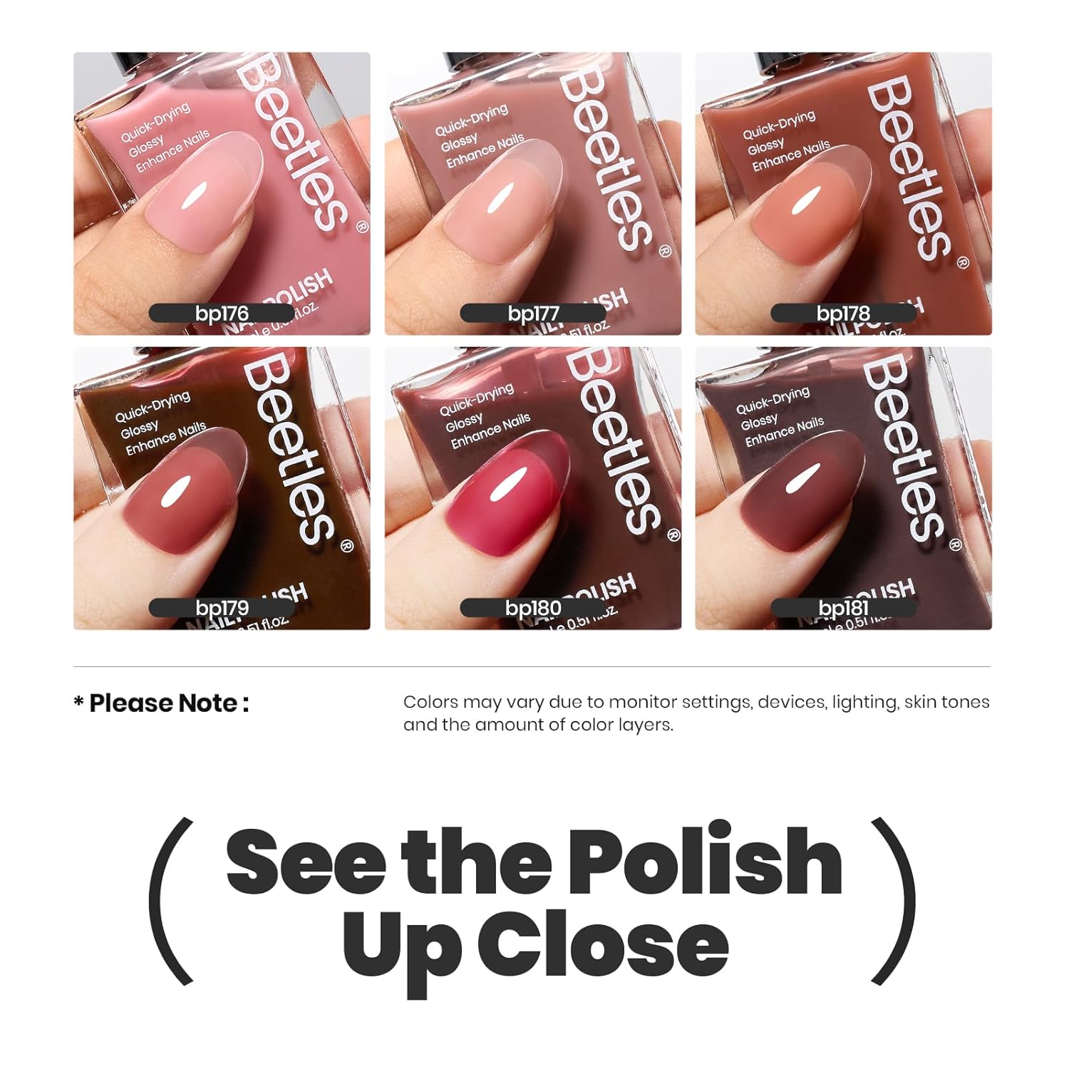 Beetles Jelly Nail Polish Set, 6 Colors Sheer Pink Nail Polish Long Lasting & Quick Dry Clear Jelly for Women, Pink Nail Strengthener Polish for Salon DIY Manicure Set-BrightBean Baby