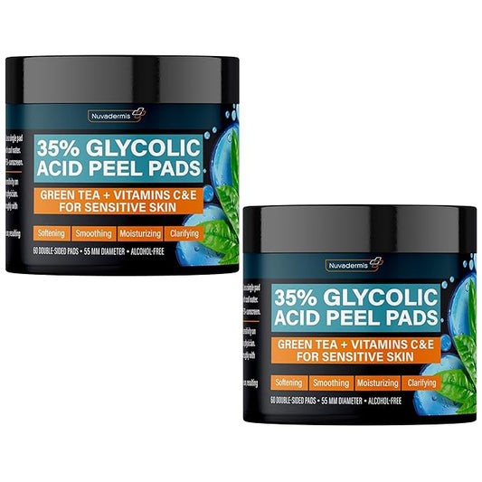 NUVADERMIS 35% Glycolic Acid Peel Pads – Exfoliating Facial Resurfacing for Blackheads, Dark Spots, and Acne – Safe for Sensitive Skin – 60 Double-Sided Pads - 2 Pack-BrightBean Baby