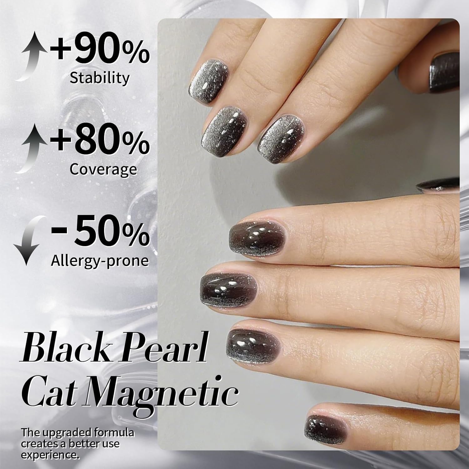 Born Pretty Cat Magnetic Eye Gel Nail Polish, Black Pearl Glitter Cat Magnetic Gel Nail Polish, Holographic Magnetic Nail Polish for Nail Art Manicure Salon DIY at Home 15ML-BrightBean Baby