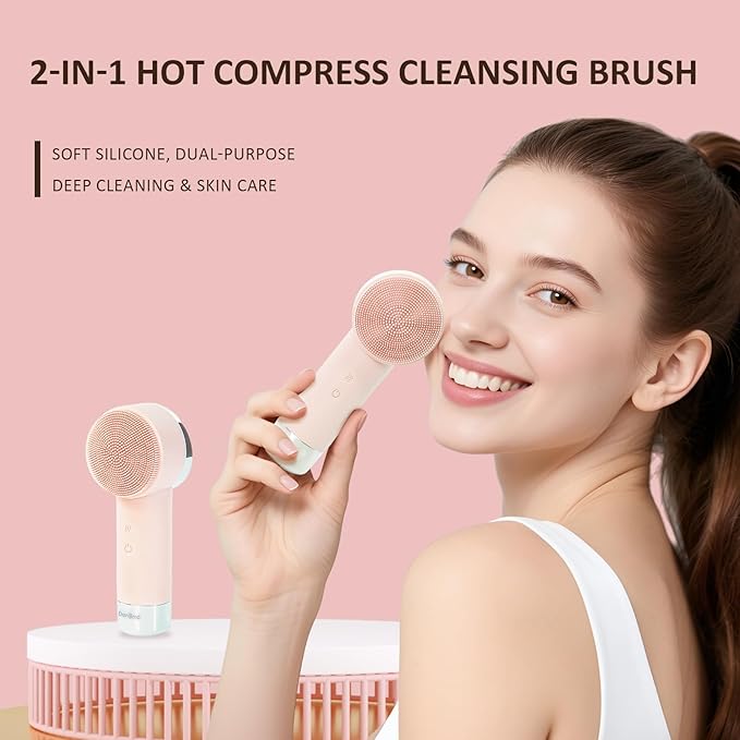 DAROMA Ultra-Soft Silicone Electric Face Scrubber - Rechargeable 2-in-1 Heating & Exfoliating Pore Cleaning Brush | Gentle Facial Cleansing Brush for Deep Cleaning | Facial Exfoliating Tools-BrightBean Baby