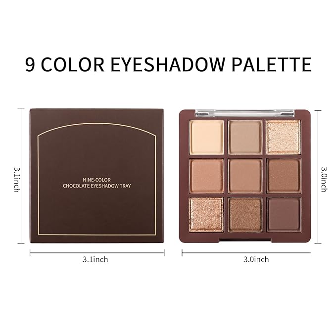 Erinde 9 Colors Eyeshadow Palette, Matte Shimmer Glitter Eye Shadow Palette Makeup, Highly Pigmented Long Lasting Waterproof, Natural Neutral Nude Eyeshadow Makeup Pallet, Chocolate Brown-BrightBean Baby