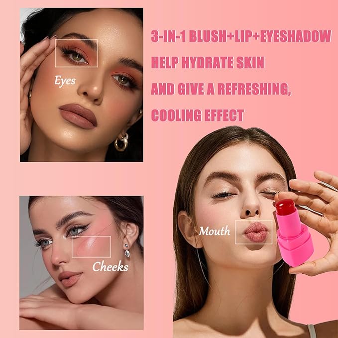 Water Jelly Tint Blush, 3-In-1 Multi-Use Blush Cream Blush Stick for Eyes, Cheeks & Lips, Hydrating & Bouncy Jelly Texture, Blends Perfect for Skin Portable Multipurpose Long Lasting Waterproof(05, s)-BrightBean Baby