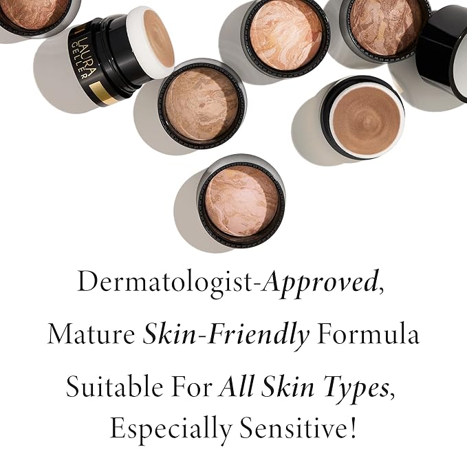 LAURA GELLER NEW YORK Award-Winning Baked Balance-n-Brighten To Go Travel Size Color Correcting Powder Foundation - Golden Medium - Buildable Light to Medium Coverage - Demi-Matte Natural-BrightBean Baby