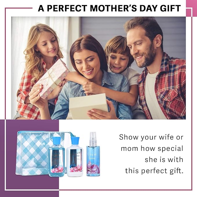 Bath & Body Care Travel Set - Home Spa Set with Body Lotion, Shower Gel and Fragrance Mist, Valentines Day Gifts for Her and Him(City of Love)-BrightBean Baby