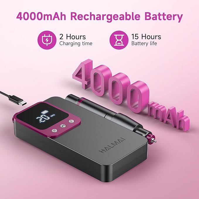 Electric Nail Drill Professional, Portable Nail File for Acrylic Gel Nails, Cordless Rechargeable Ultra Power Nail Drill Kit 40000RPM, HMC320 Salon-Grade Efile Nail Machine (Dark Grey)-BrightBean Baby