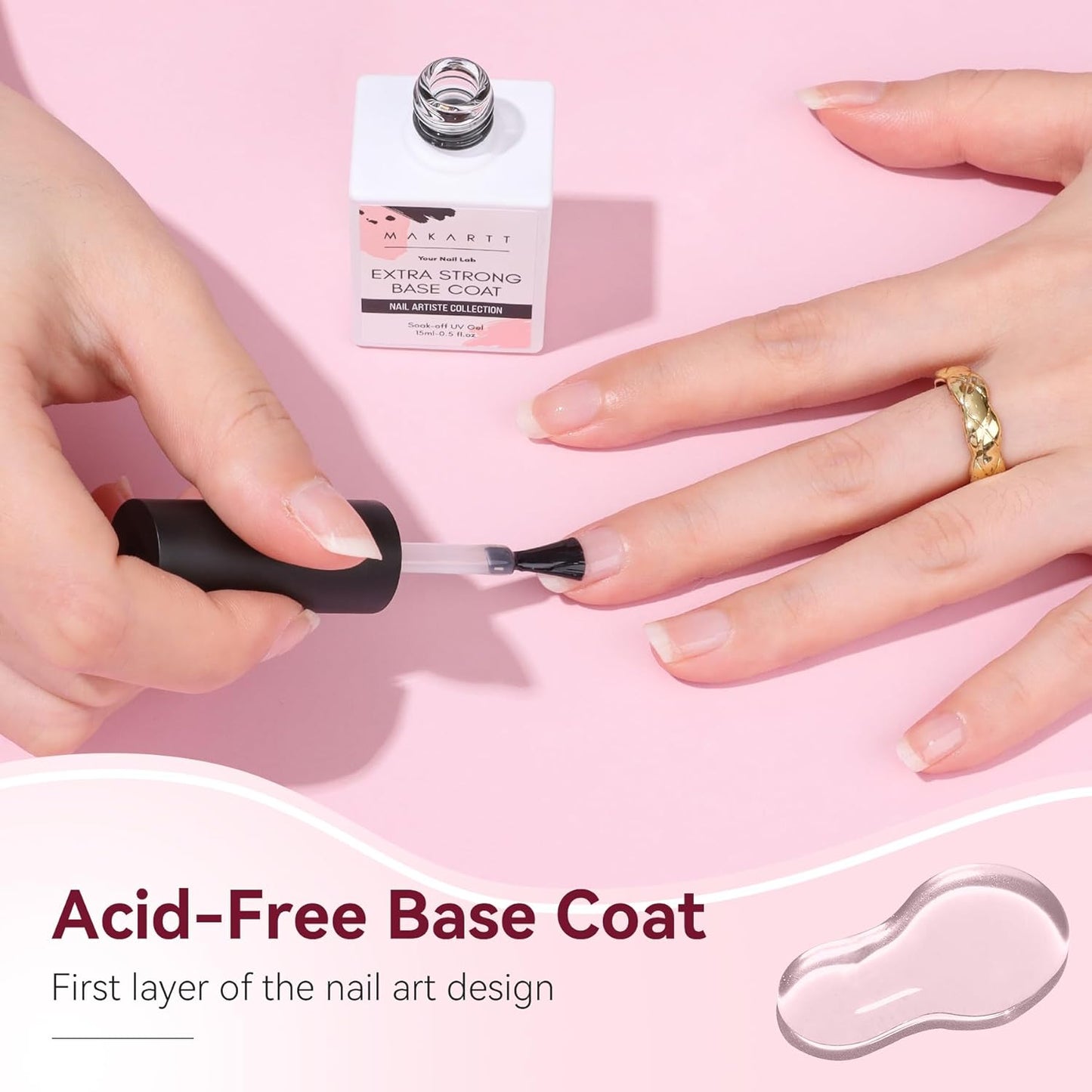 Makartt Base Coat Nail Polish 15ml – Extra Strong, Long-Lasting Gel Base Coat & Nail Glue for Small Nail Charms, Press-On Nails, UV/LED Lamp Required, Clear Foundation for Salon & DIY Home Use-BrightBean Baby