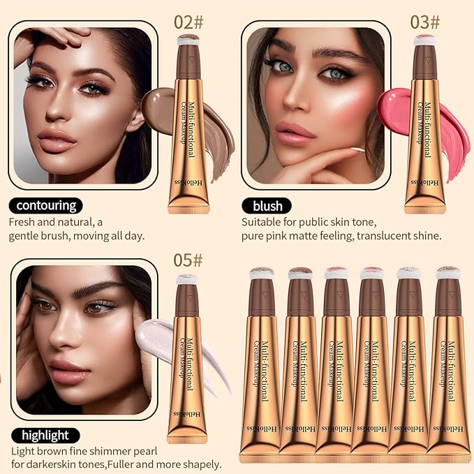 3PCS Liquid Contour Beauty Wand, Liquid Blush Highlighter Makeup Stick with Applicator, Cream Bronzer Stick Natural Matte Finish, Lightweight Blendable Cream Contour Highlighter Blush Wand-BrightBean Baby