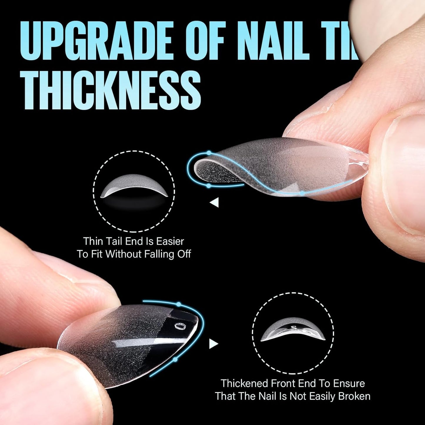 TOMICCA Short Almond Nail Tips, 504Pcs Soft Acrylic Nail Tips, 12 Sizes Pre-Shaped Half Matte Fake Clear Gelly Tips, Press on Acrylic Nails for Nail Extension DIY Nail Salon-BrightBean Baby