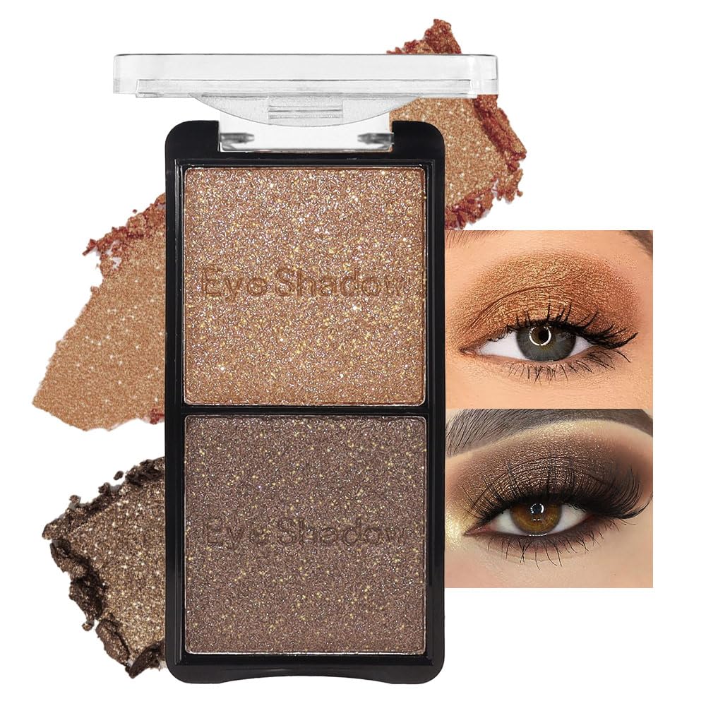 Double color eye shadow, Eyeshadows Creamy, high pigment eye makeup palette, matte shimmer metal eye shadow powder, Blendable, Ultra-Pigmented, Easy to Apply, Matte & Shimmer, (03)-BrightBean Baby