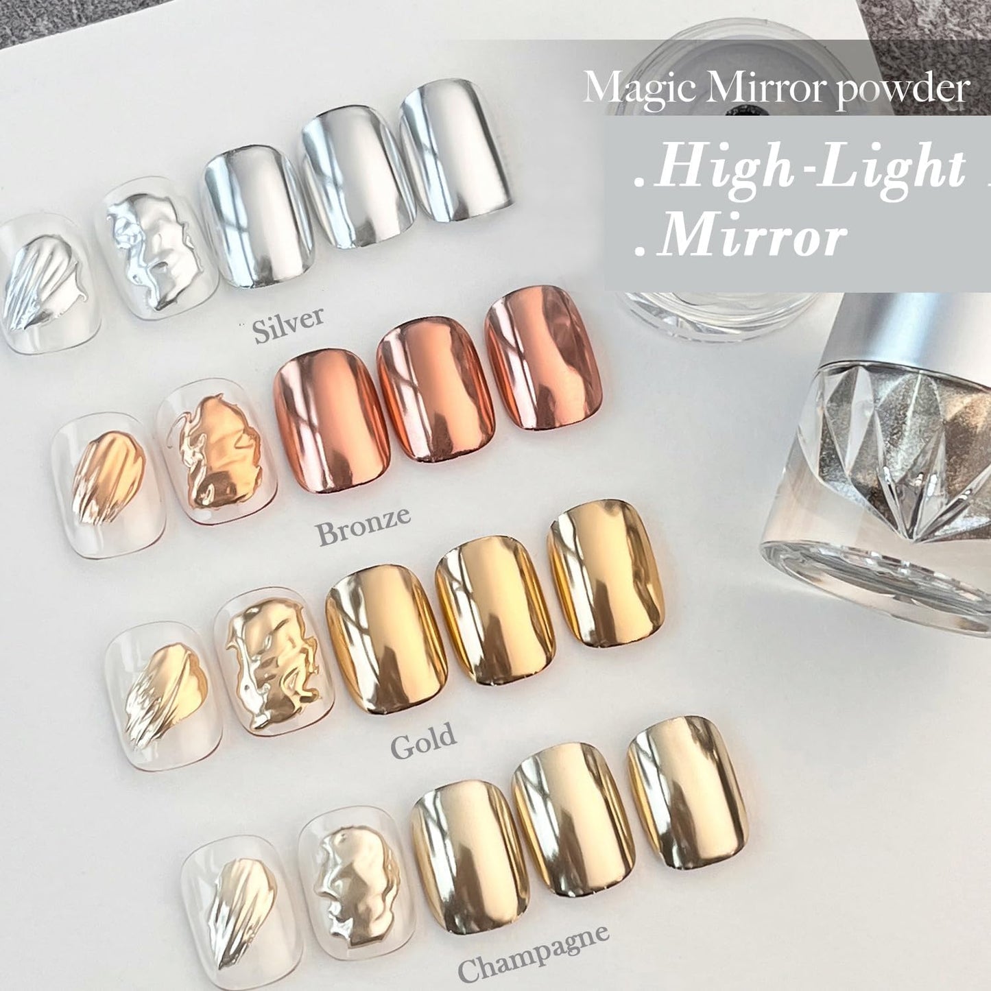 Pretty Diva Chrome Nail Powder - Champagne Gold Mirror Effect Nail Chrome Powders, Highlight Metallic Chrome Powder for Nail Art Pigment Chrome Powder for Nails (Champagne, 1g)-BrightBean Baby