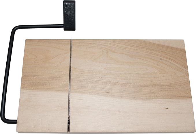 SlidingSusan Cheese Cutting Board - 11” Maple Wood with Black Stainless Steel Slicer - Charcuterie Block for Hard & Soft Cheeses, Butter, Meat – Heavy Duty Handheld Kitchen Tool