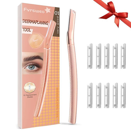 Dermaplaning Tool for- Dermaplane Razor for Women Face with 10 Replaceable Blades - Professional Womens Face Razor Peach Fuzz - Facial Hair Removal for Women & Eyebrow Hair Removal