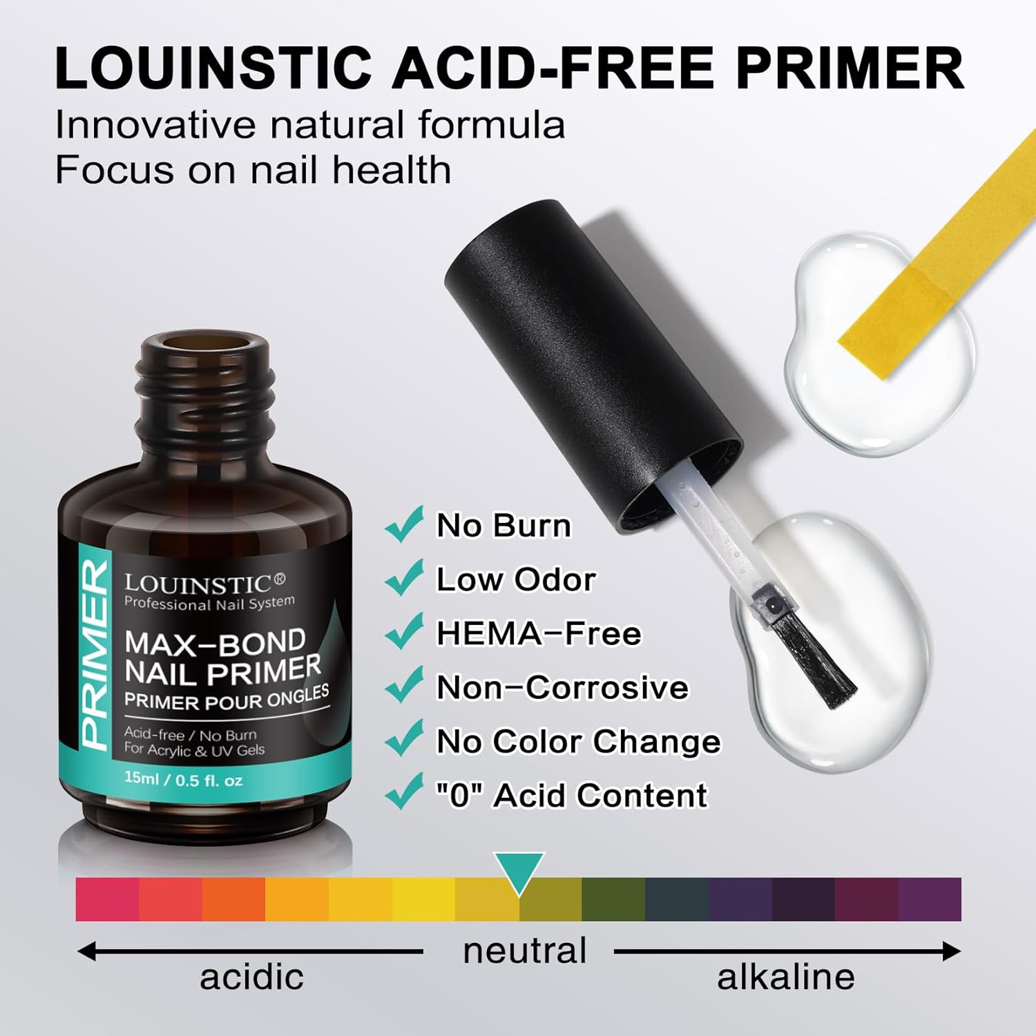 LOUINSTIC Acid-Free Nail Primer 15ml - Hema-Free Nail Prep for UV Gel, Builder Gel, Gel Polish & Acrylic Nails - No-Burn & No-Lift - Quick Air Dry, Low-Odor, Low-Irritant, Salon & Home Use-BrightBean Baby