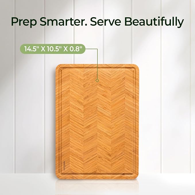 Atelier Collection Bamboo Cutting Board, Reversible Boards for Kitchen with Deep Juice Grooves and Handles, Large Wood Chopping Board for Cooking and Serving, Handcrafted Luxury Cutting Board